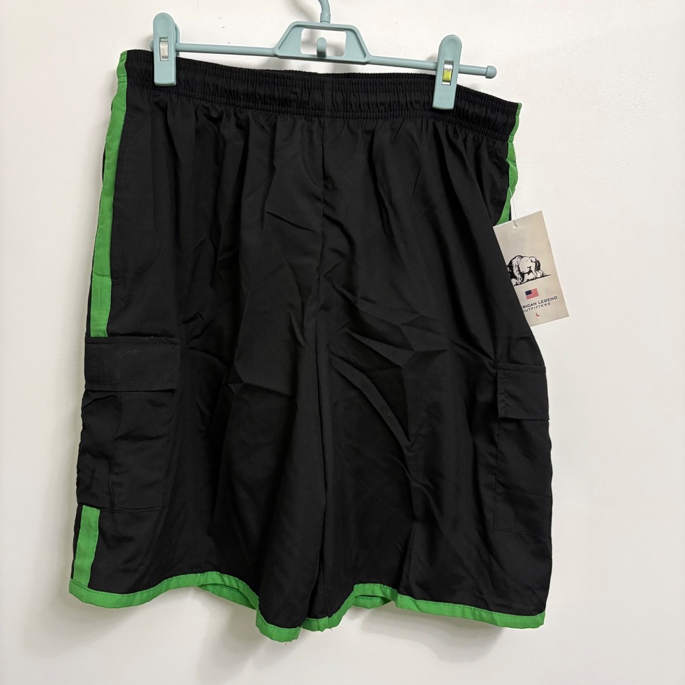 American Legend Outfitters Mens Large Black Green Cargo Swim Trunks Board Shorts
